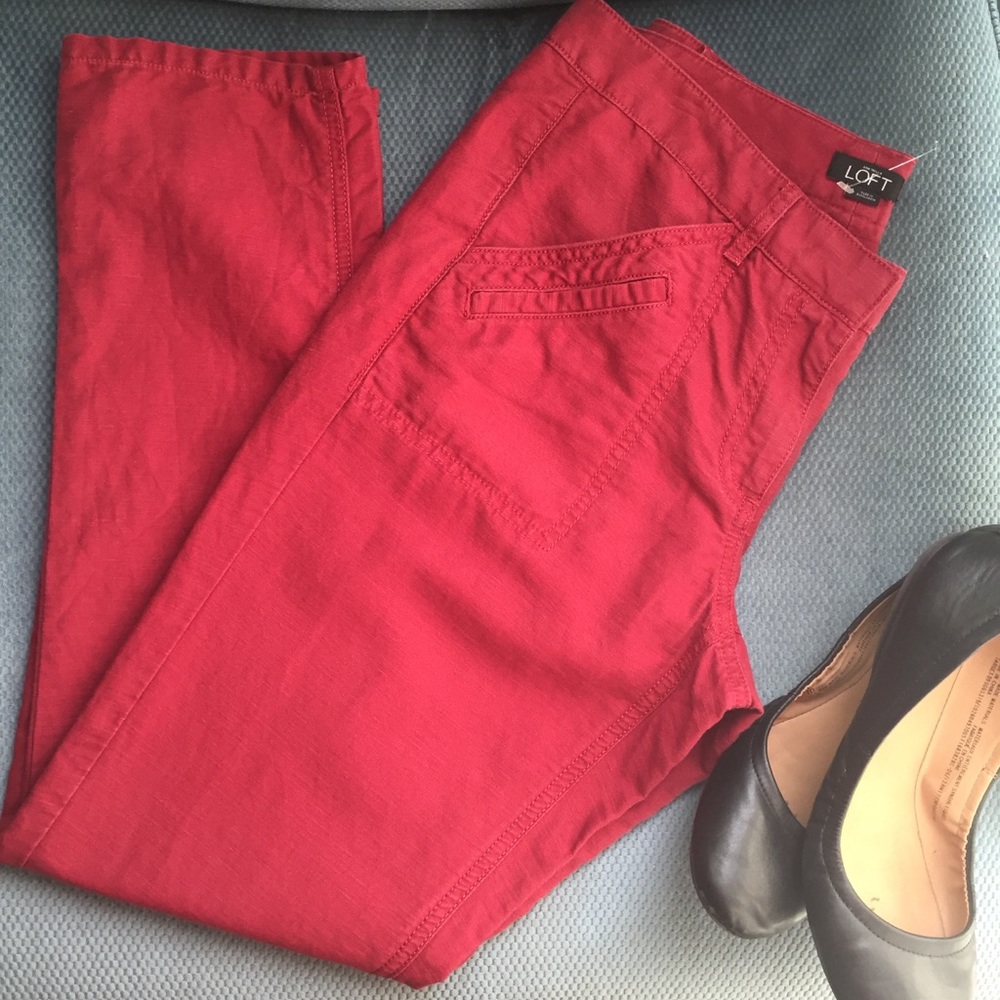 LOFT Red Linen Blend Pants